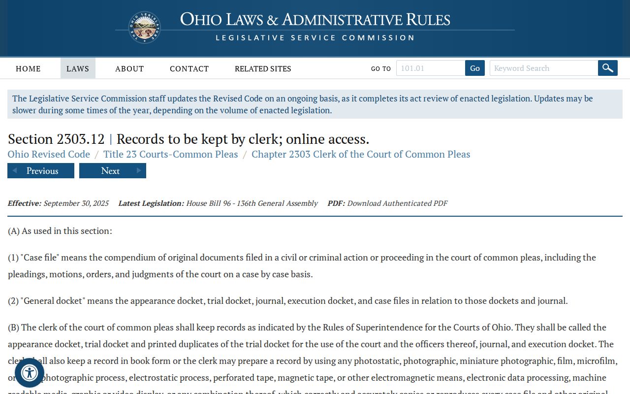 Greene County civil docket Ohio online access statute