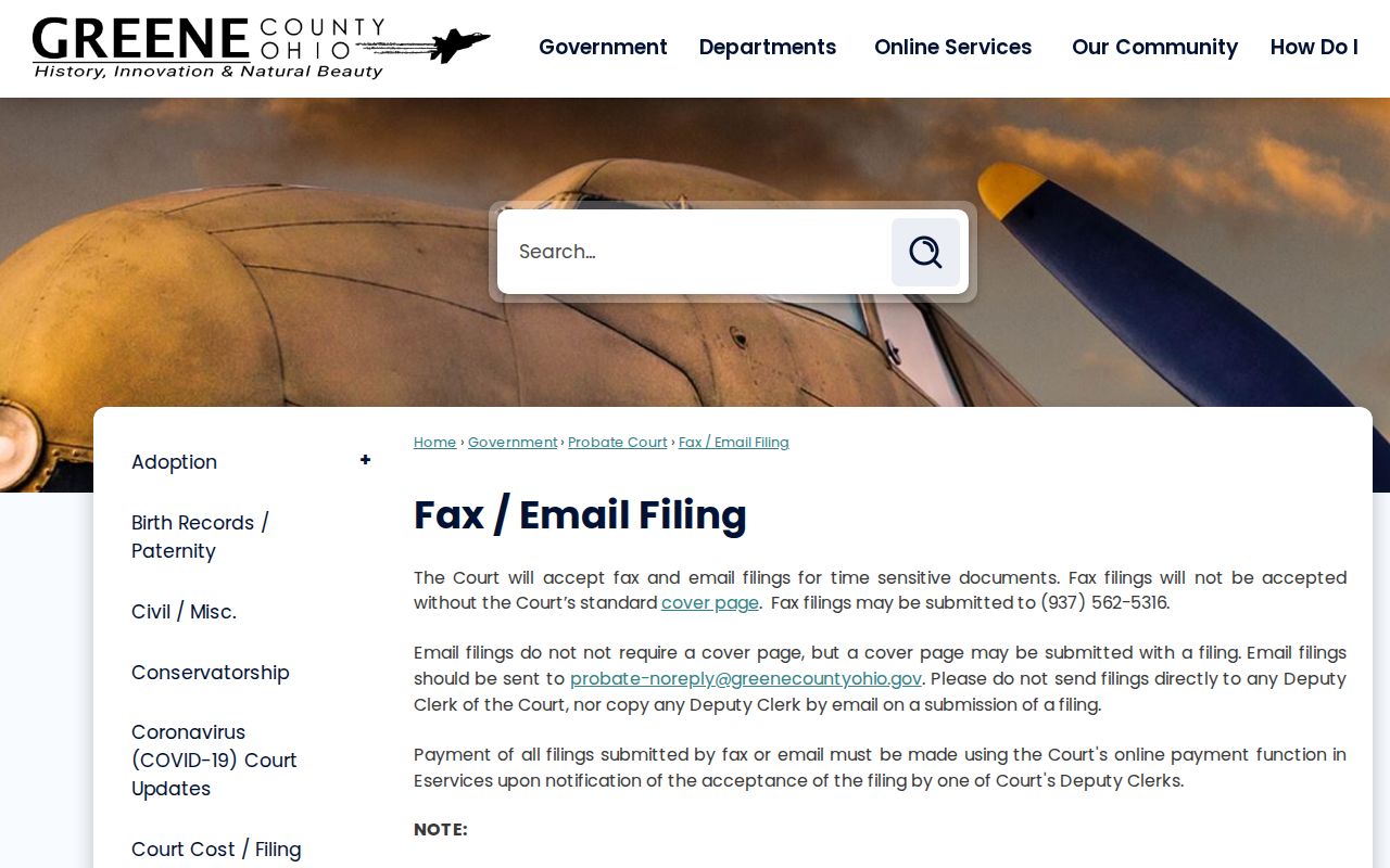 Greene County court records Probate fax and email filing instructions