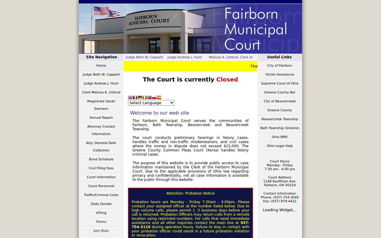 Fairborn court docket Municipal Court service territory and contact source