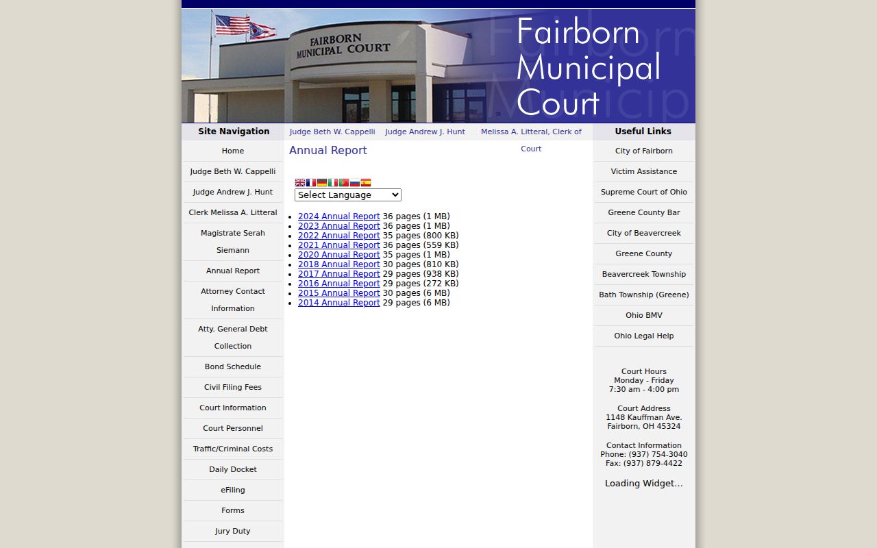 Fairborn court docket annual report index and filing context