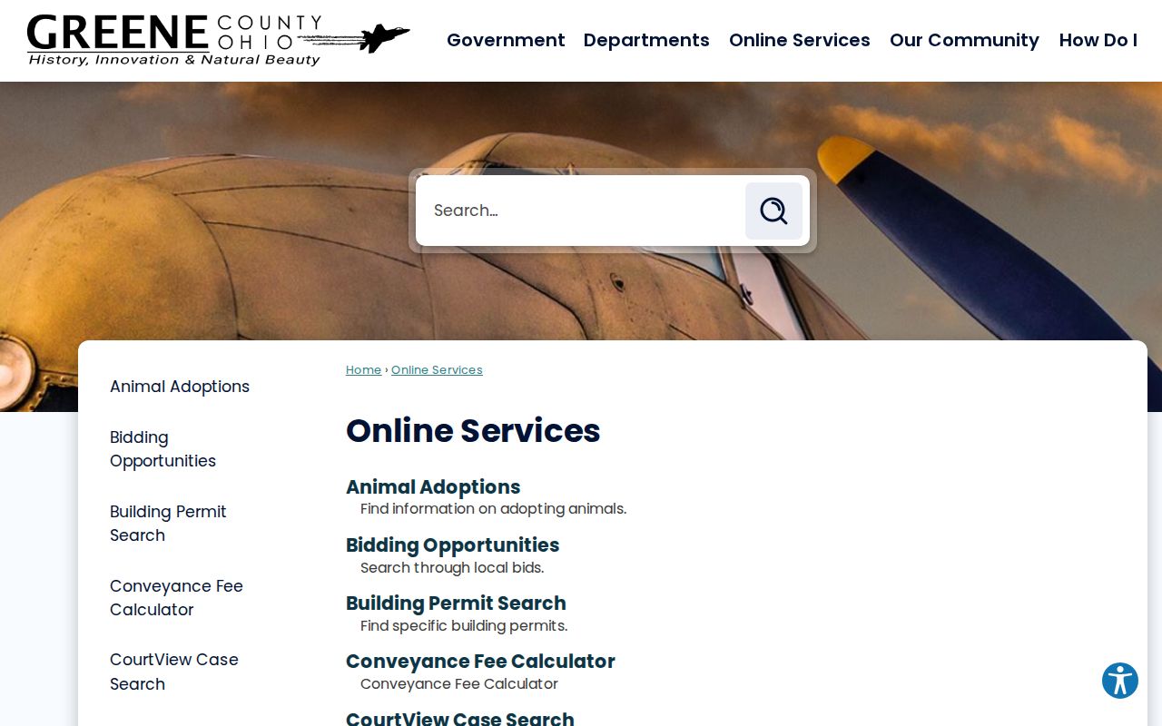Greene County court docket online services hub for CourtView, Probate search, and records requests