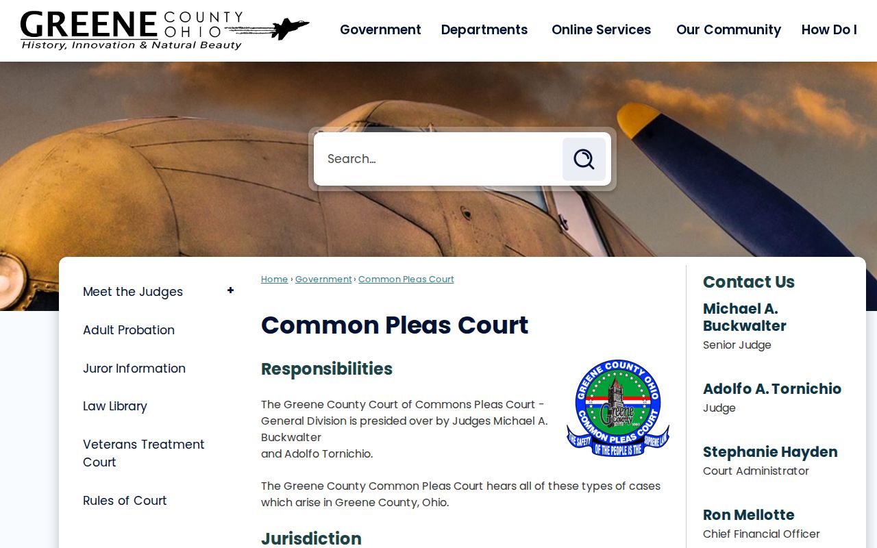 Greene County court docket Common Pleas General Division page