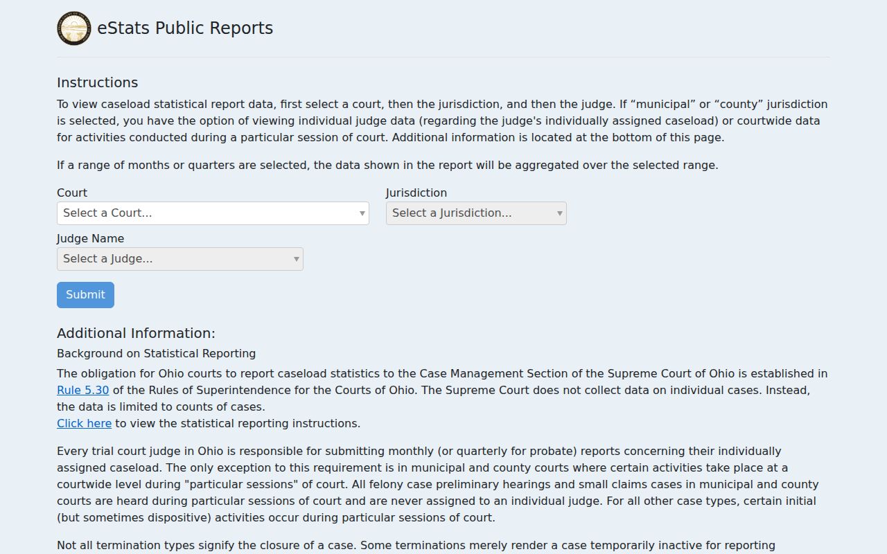 Greene County court docket Ohio eStats public court caseload portal
