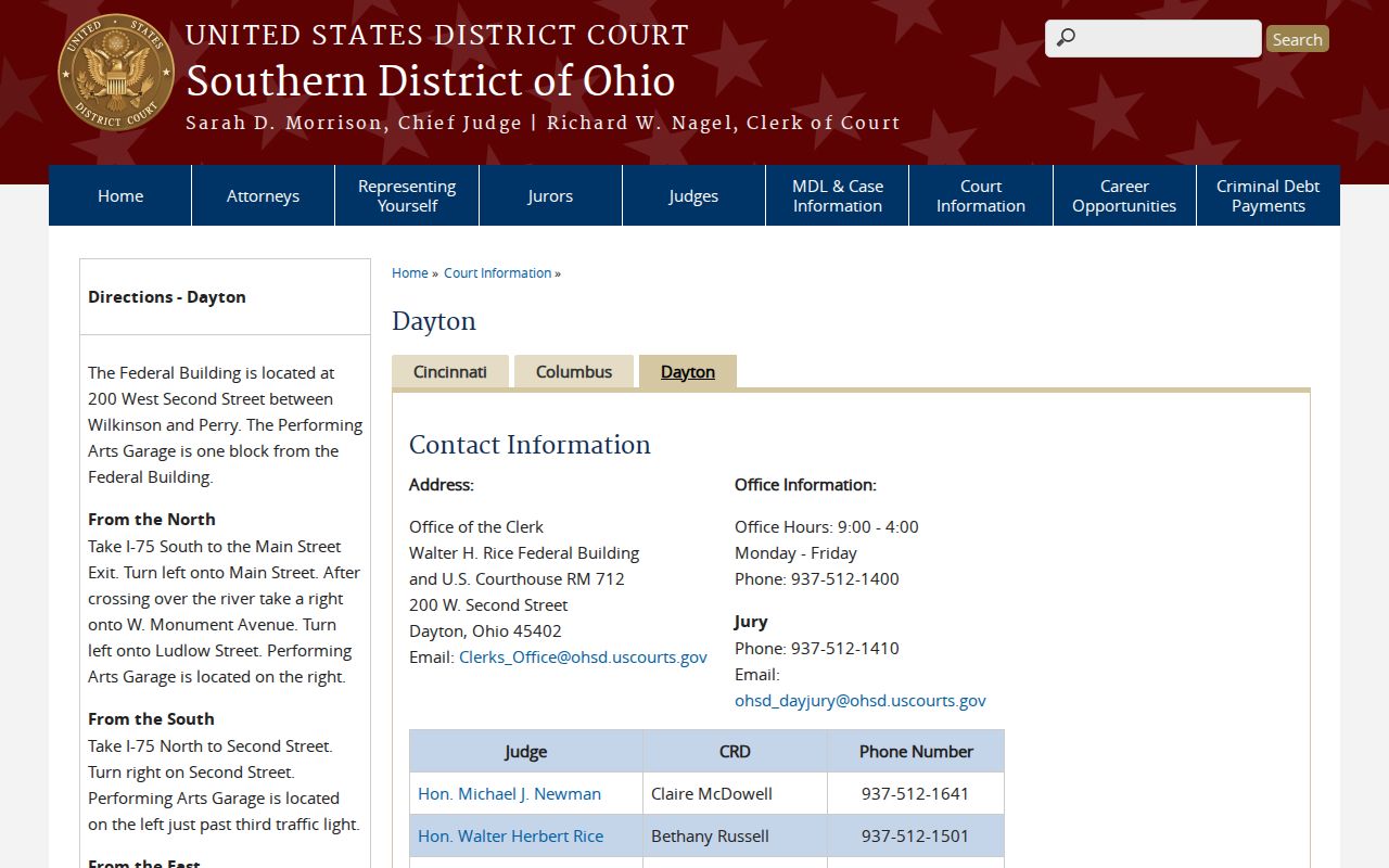 Greene County court docket federal Dayton clerk office information