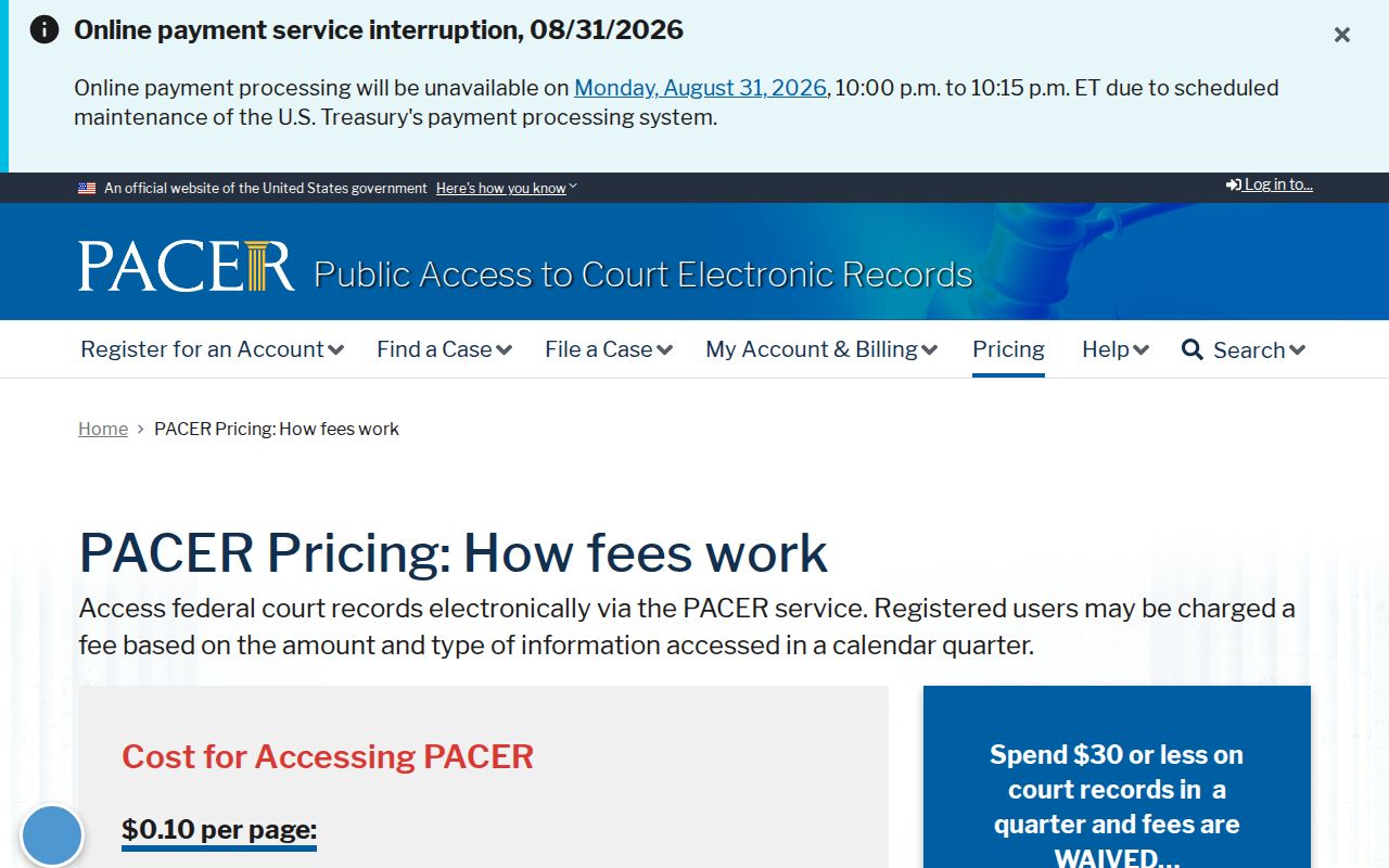 Greene County court docket federal PACER pricing information