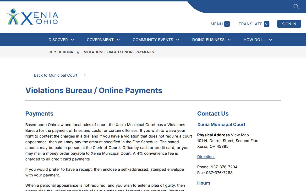 Yellow Springs court docket Xenia Municipal Court citation payment instructions
